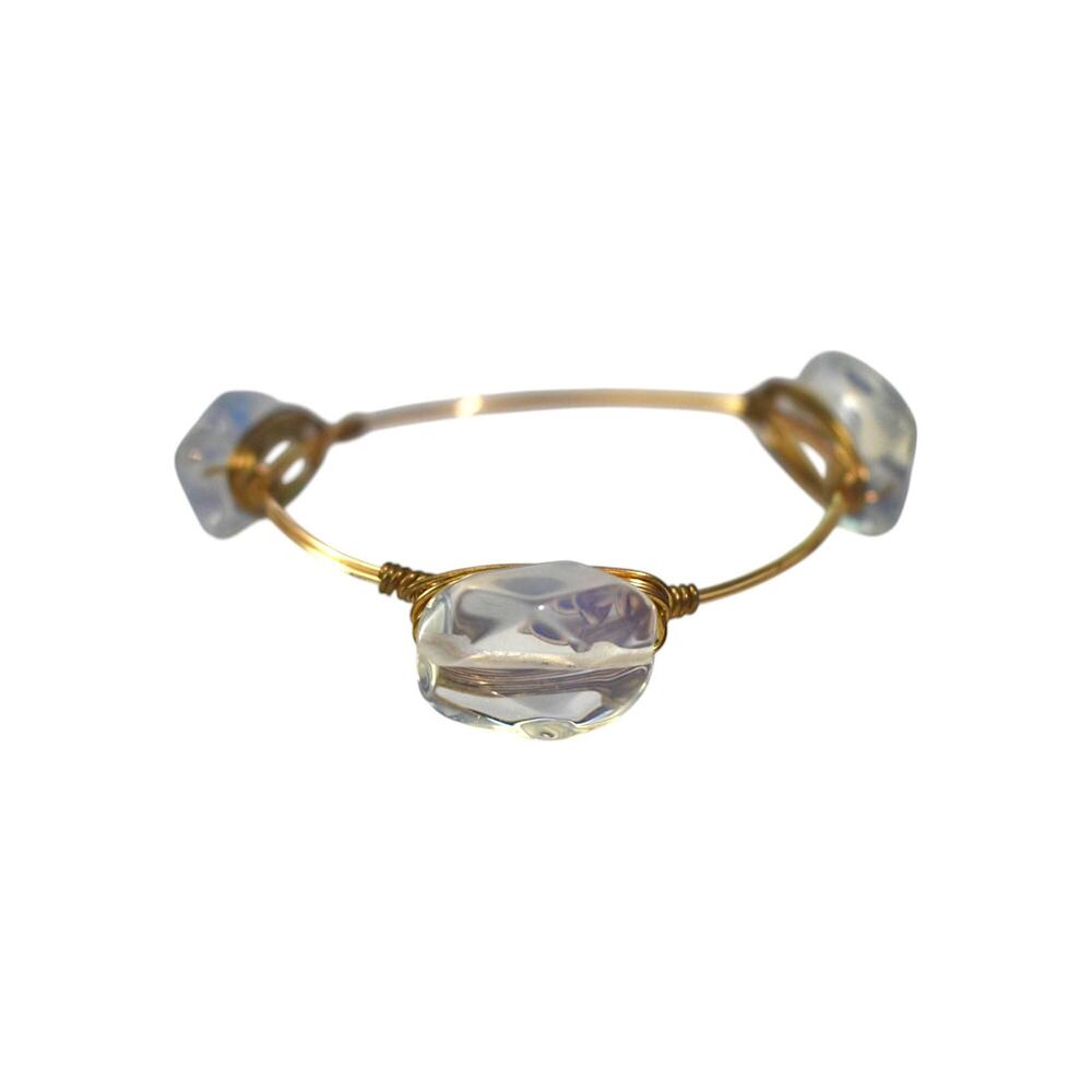 Vintage 80s Artisan Chunky Clear Lucite Nugget Double Wired Bangle Bracelet